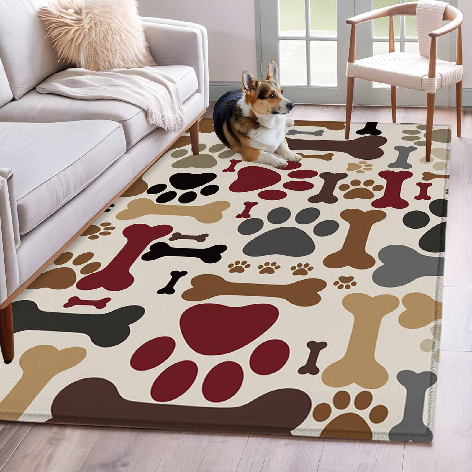 Bones Dog Claws Area Rugs 4x6 ft Red Brown Black Bone Footprints Cute ...