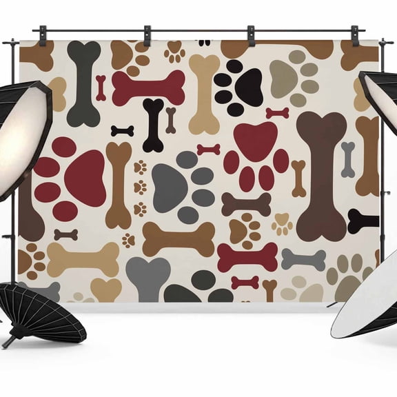 Bones Dog Claws Photography Backdrop 7x5FT, Red Brown Black Bone Footprints Cute Dogs Animals Photo Backdrops, Background for Photography Studio Photo Studio Background, Back Drop for Photoshoot