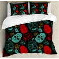 thumbnail image 1 of Bones Duvet Cover Set, Day of the Dead Inspired Ornamental Skulls, Decorative 3 Piece Bedding Set with 2 Pillow Shams, Calking Size, Charcoal Grey Multicolor, by Ambesonne, 1 of 3