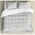thumbnail image 1 of Bones Duvet Cover Set, Randomly Scattered Continuing Dog Bones Cartoon Style, Decorative 3 Piece Bedding Set with 2 Pillow Shams, Queen Size, Pale Grey Charcoal Grey, by Ambesonne, 1 of 3