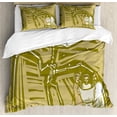 thumbnail image 1 of Bones Duvet Cover Set, Woodcut Style Image of Paleontologists Studying a Dinosaur Fossil, Decorative 3 Piece Bedding Set with 2 Pillow Shams, Calking Size, Fawn Khaki, by Ambesonne, 1 of 3