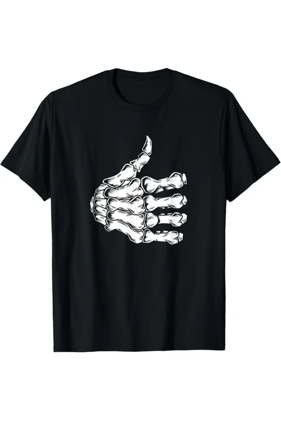Bones Hand Thumbs Up Graphic Design Casual T-Shirt