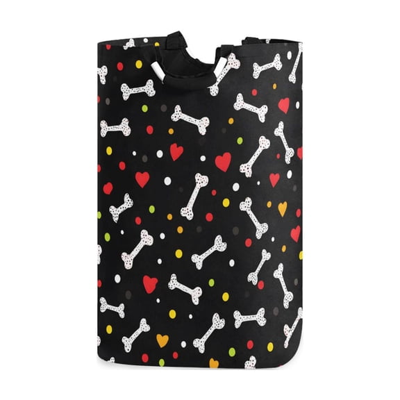 Bones Hearts Dots Valentine Laundry Basket with Handles Foldable Laundry Hamper Freestanding Washing Bin 50L