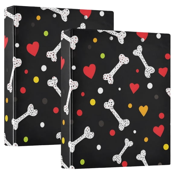 Bones Hearts Dots Valentine Round Ring Binder 3 Rings 1.5" Capacity File Storage for A4 Size 1 Pack