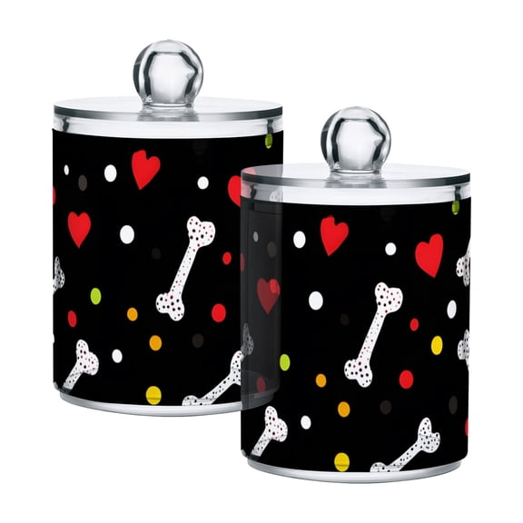 Bones Hearts Dots Valentine Translucent Plastic Cans Storage Canisters with Lid Set of 2