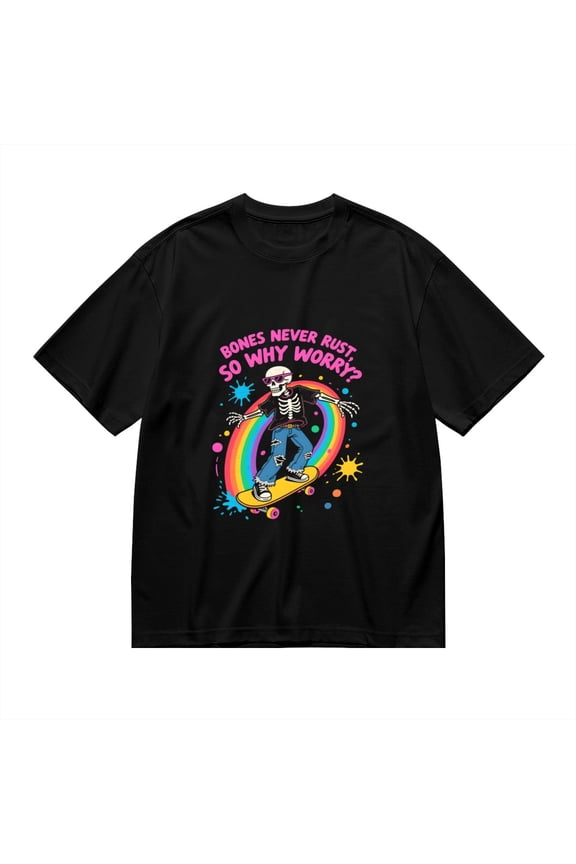 Bones Never Rust So Why Worry, Skeleton Print3, T Shirt for Men, Vintage Graphic Tees Men, 23806906,S