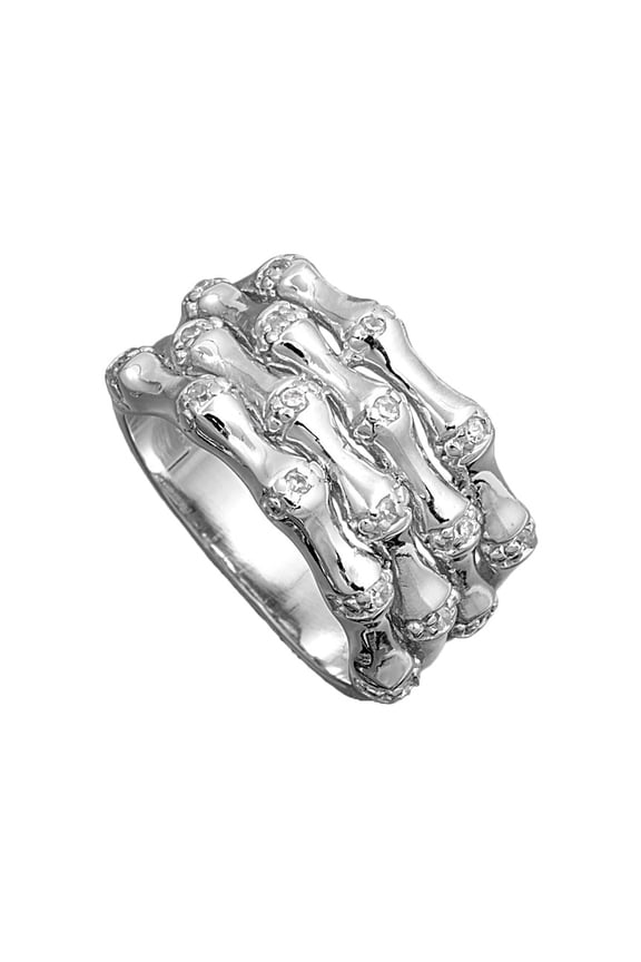Bones Pattern Cubic Zirconia Ring Sterling Silver 925 Size 6