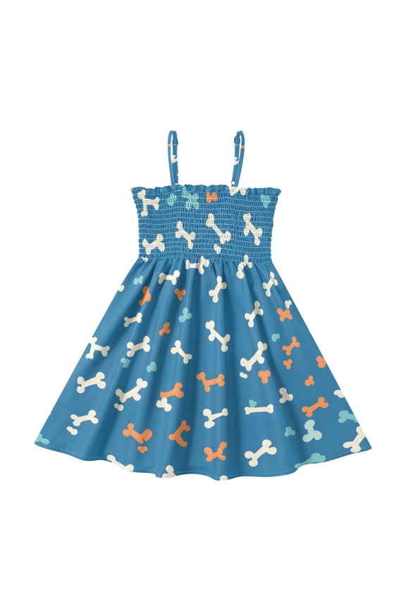 Bones Pattern Girls' Casual Dresses 2Y-8Y Sleeveless Ruffle Neck for Summer Daily Wear