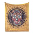 thumbnail image 1 of Bones Soft Flannel Fleece Blanket, Hand Drawn Grunge Style Sugar Skull with Various Motifs and Floral Details, Cozy Plush for Indoor and Outdoor Use, 60" x 80", Sand Brown Multicolor, by Ambesonne, 1 of 5