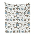 thumbnail image 1 of Bones Soft Flannel Fleece Throw Blanket, Cartoon Style Dog Related Elements Friendly Animals, Cozy Plush for Indoor and Outdoor Use, 70" x 90", Cocoa Sky Blue, by Ambesonne, 1 of 5