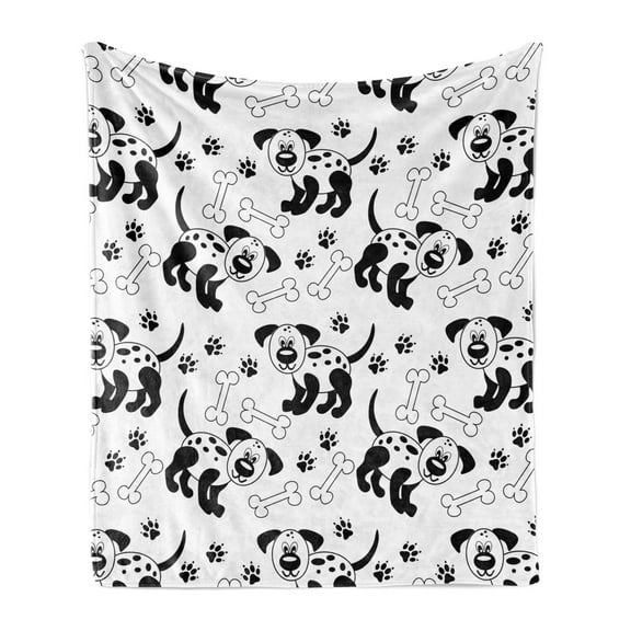 Bones Soft Flannel Fleece Throw Blanket, Monochrome Style Pattern of Puppy Paws on a Plain Background, Cozy Plush for Indoor and Outdoor Use, 50" x 60", Charcoal Grey and White, by Ambesonne
