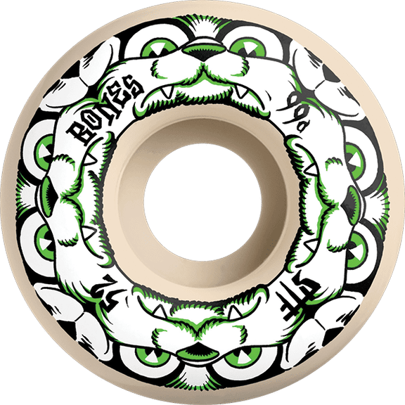 Bones Wheels Stf V4 Dog Night Skateboard Wheels 52mm 99a Natural/Green