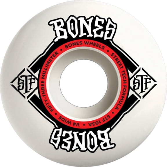 Bones Wheels STF V4 Square Logo White / Red Skateboard Wheels - 53mm 103a (Set of 4)