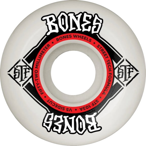 Bones Wheels STF V5 Square Logo White / Red Skateboard Wheels - 52mm 103a (Set of 4)