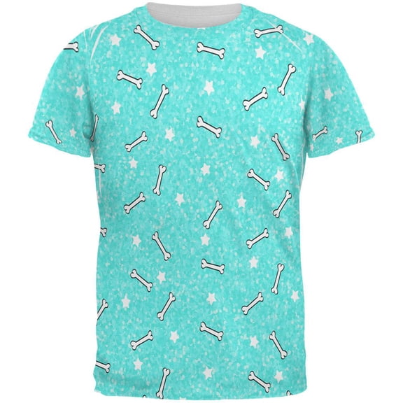 Bones and Stars Glitter Pattern All Over Mens T Shirt Multi SM