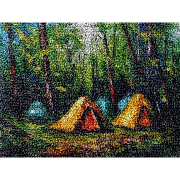 Bonfire Camping Latch Hook Kits Rug DIY Cushion Tapestry Making Crochet Hook Mat Making Kits Color Preprinted Pattern Canvas DIY Carpet Needlework Crochet Kits 52x38cm (series-137)