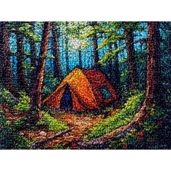 Bonfire Camping Latch Hook Kits Rug DIY Cushion Tapestry Making Crochet Hook Mat Making Kits Color Preprinted Pattern Canvas DIY Carpet Needlework Crochet Kits 52x38cm (series-135)