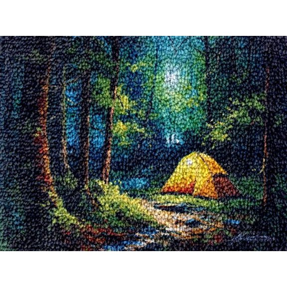 Bonfire Camping Latch Hook Kits Rug DIY Cushion Tapestry Making Crochet Hook Mat Making Kits Color Preprinted Pattern Canvas DIY Carpet Needlework Crochet Kits 52x38cm (series-138)