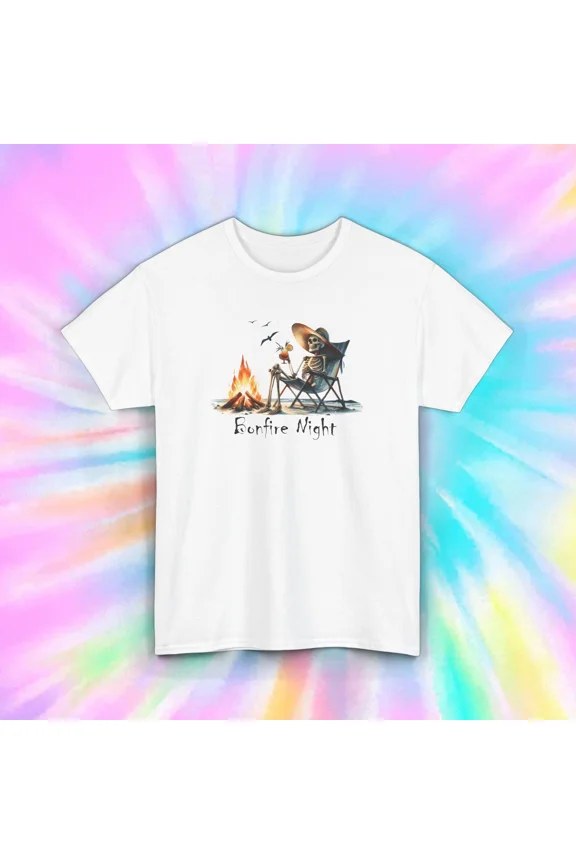 Bonfire Night Skeleton Camping Funny Summer Fire Pit Outdoor Humor Unisex T-Shirt, up to size 5XL