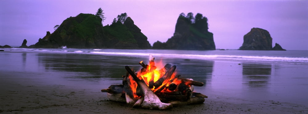 Bonfire On The Beach Point Of The Arches Shi-Shi Beach Washington State USA Canvas Art - Panoramic Images (27 x 9)