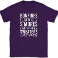 thumbnail image 1 of Bonfires Flannels Smores Campfires Sweaters Pumpkins T-Shirt Thanksgiving Tee - Purple, 5XL, 1 of 1