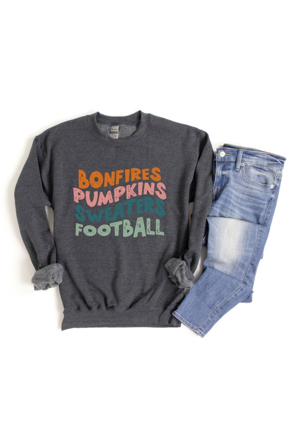 Bonfires Pumpkins Sweaters And Football Sweatshirt - Cute Fall Sweatshirt - Favorite Fall Sweatshirt - Cozy Season - Comfy Winter Sweatshirt