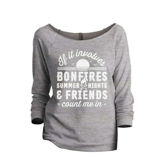 Bonfires Summer Nights And Friends Count Me In Women's Fashion Slouchy 3/4 Sleeves Raglan Lightweight Sweatshirt Sport Grey 2