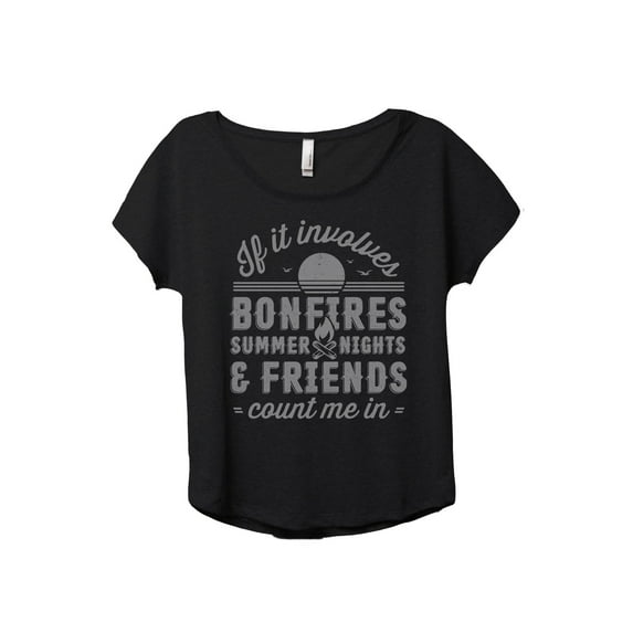 Bonfires Summer Nights And Friends Count Me In Women's Fashion Slouchy Dolman T-Shirt Tee Heather Black 2X-Large