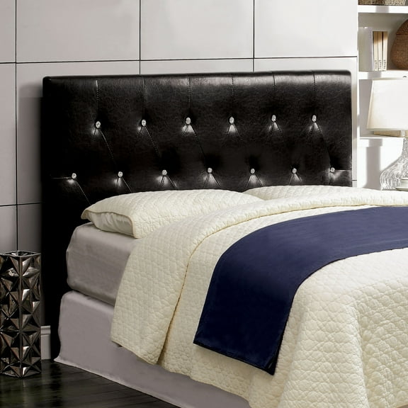 Bongard Button Tufted Faux Leather Full/Queen Headboard, Black