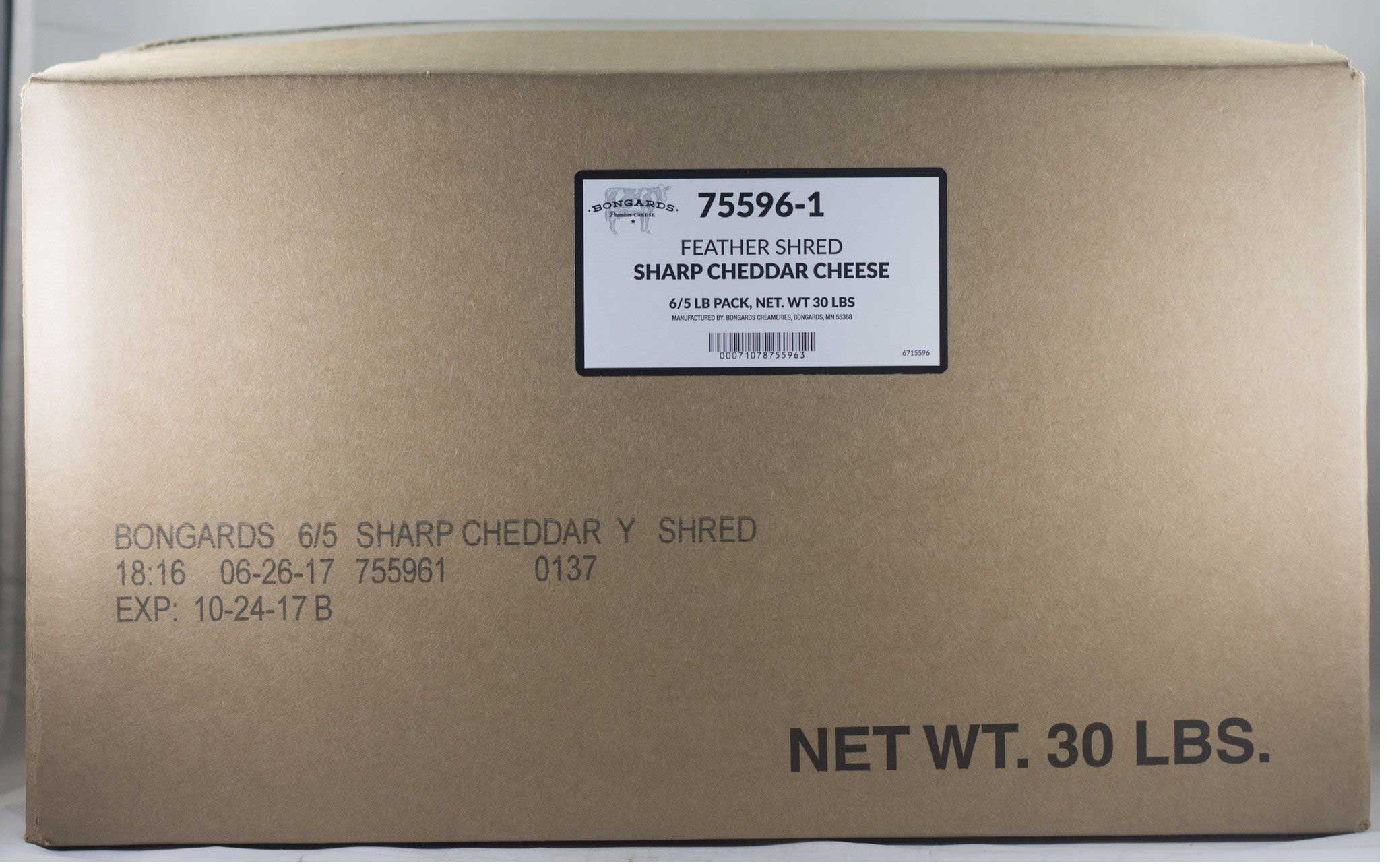 Bongards Sharp Yellow Cheddar Feather Shredded Cheese, 5 Pound 6 per