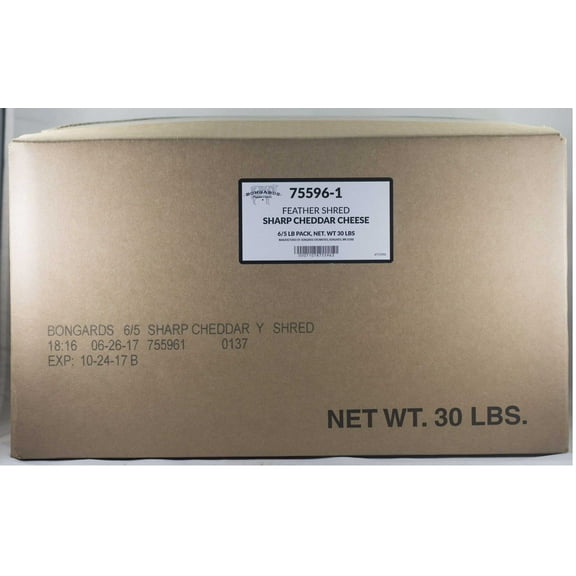 Bongards Sharp Yellow Cheddar Feather Shredded Cheese, 5 Pound -- 6 per case.