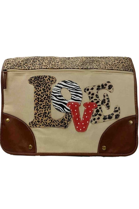 Animal Print Love Messenger Bag, Shoulder Tote School Book Bag