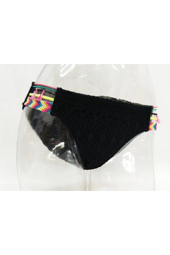 Black Crochet Tribal Tassel Hipster Swimwear Bottoms