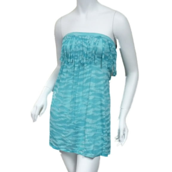 Bongo Junior Womens Aqua Green Swim Suit Cover Neon Zebra Strapless Sun Dress M