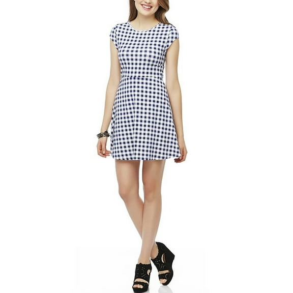 Bongo Short Sleeve Plaid Gingham Skater Dress Juniors' Big Girls Large