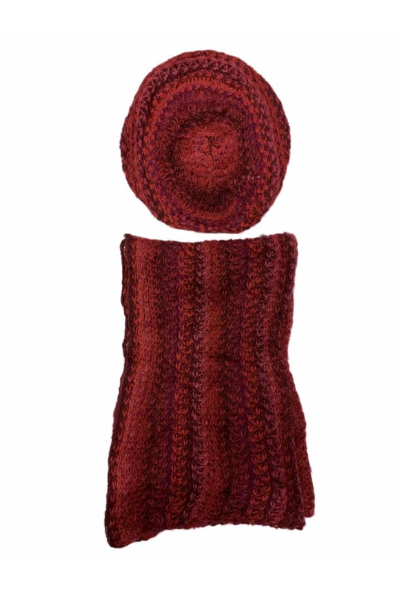 Womens Pink & Red Knit Baret & Scarf Set