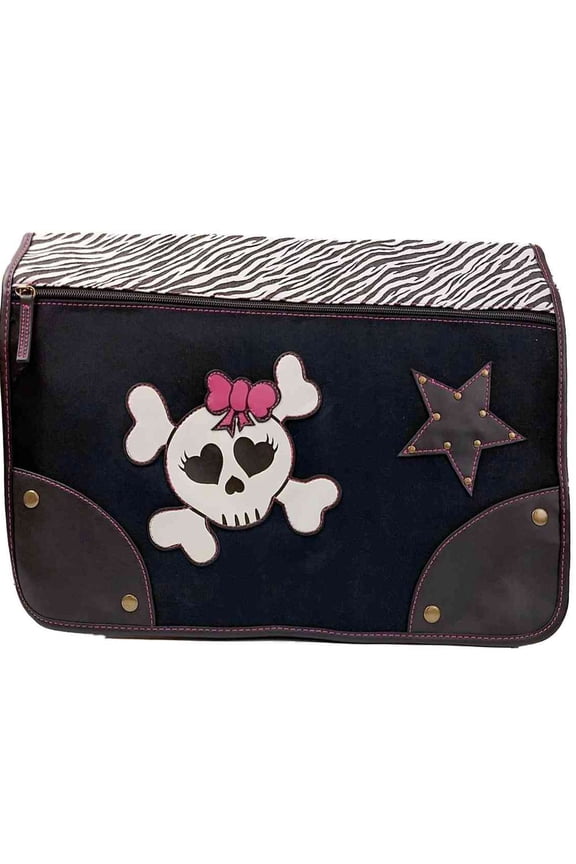 Zebra Print Skull & Cross Bones Messenger Bag, Shoulder Tote School Bag