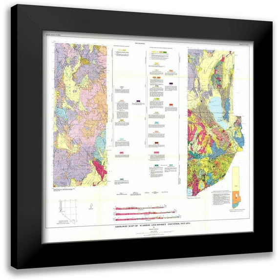 Bonham 13x12 Black Modern Framed Museum Art Print Titled - Washoe Storey Counties Nevada Mines - Bonham 1969