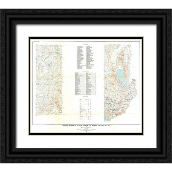 Bonham 30x26 Black Ornate Wood Framed with Double Matting Museum Art Print Titled - Washoe Storey Counties Mineral NV Mines