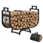 Bonhappy 30" Arch Firewood Rack with Log Carrier Bag - Modern Curved Outdoor Wood Holder for Patio & Indoor Decor - Small Heavy Duty Stand