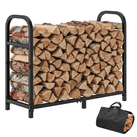 Bonhappy 30" Rectangle Firewood Rack with Log Carrier Bag - Classic Square Outdoor Log Storage for Camping & Fire Pit - Portable Steel Stand