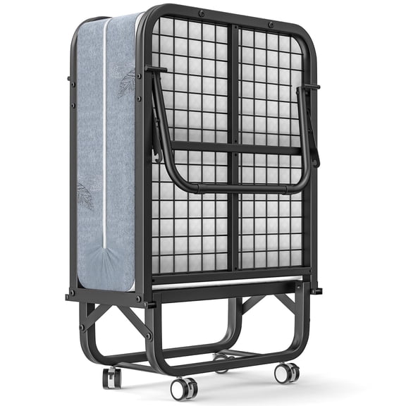 Bonhappy 75" x 31" Rollaway Folding Bed, Cot Size Guest Bed for Adults with 5" Memory Foam Mattress, Narrow Portable Sleeping Cot for Office Nap, Space Saving