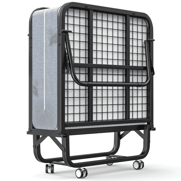 Bonhappy 75" x 38" Twin Size Rollaway Bed, Portable Folding Guest Bed with 5" Memory Foam Mattress, Fits Twin Sheets, Heavy Duty Metal Frame for Adults