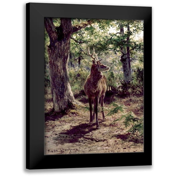Bonheur, Rosa 11x14 Black Modern Framed Museum Art Print Titled - Stag On Alert, In Wooded Clearing