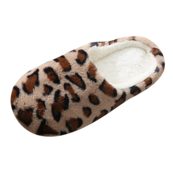 Boniawe Slippers For Women Leopard Round Toe Flats Plus Velvet House Slippers For Women Shoes