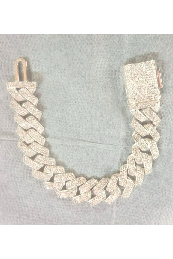 12ct Round Cut Tested Moissanite Cuban Link Bracelet 925 White Sterling Silver