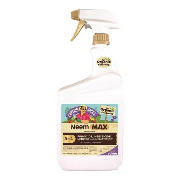 Bonide Captain Jack's Neem Max, 32 oz Ready-to-Use Spray Cold Pressed Neem Oil, Multi-Purpose Insecticide, Fungicide, Miticide and Nematicide for Organic Gardening