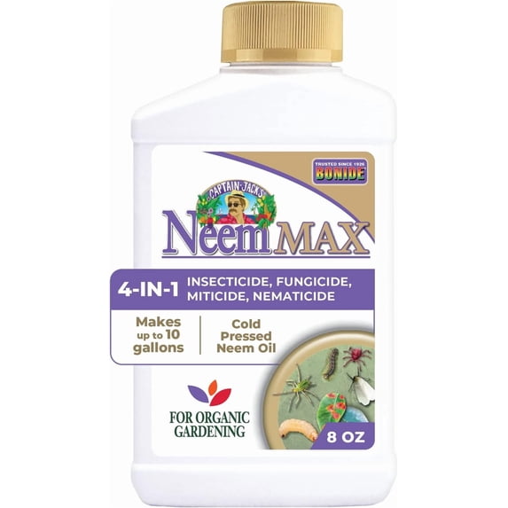 Bonide Captain Jack's Neem Max, 8 oz Concentrated Cold Pressed Oil, Multi-Purpose Insecticide, Fungicide, Miticide and Nematicide for Organic Gardening