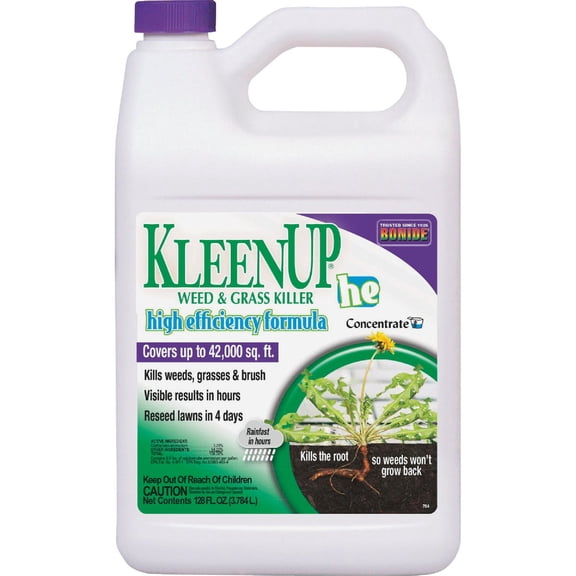 Bonide KleenUP Weed & Grass Killer High Efficiency Formula, 128 oz Concentrate, Fast-Acting Formula Kills Weeds & Roots