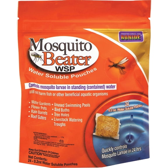 Bonide Mosquito Beater Water Soluble Pouches, Pack of 24 Pouches Control Mosquito Larvae in Standing Water, Won't Harm Fish